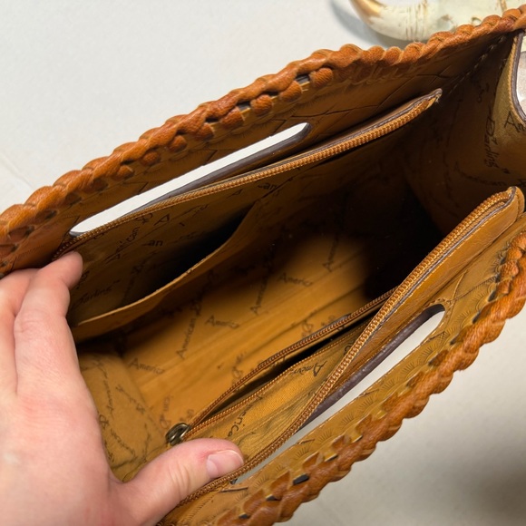 American Darling Tan Floral Leather Clutch
